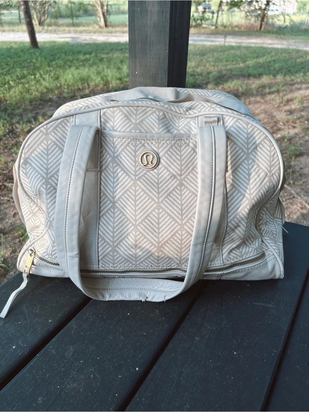 lululemon athletica Cream Patterned Weekender Bag